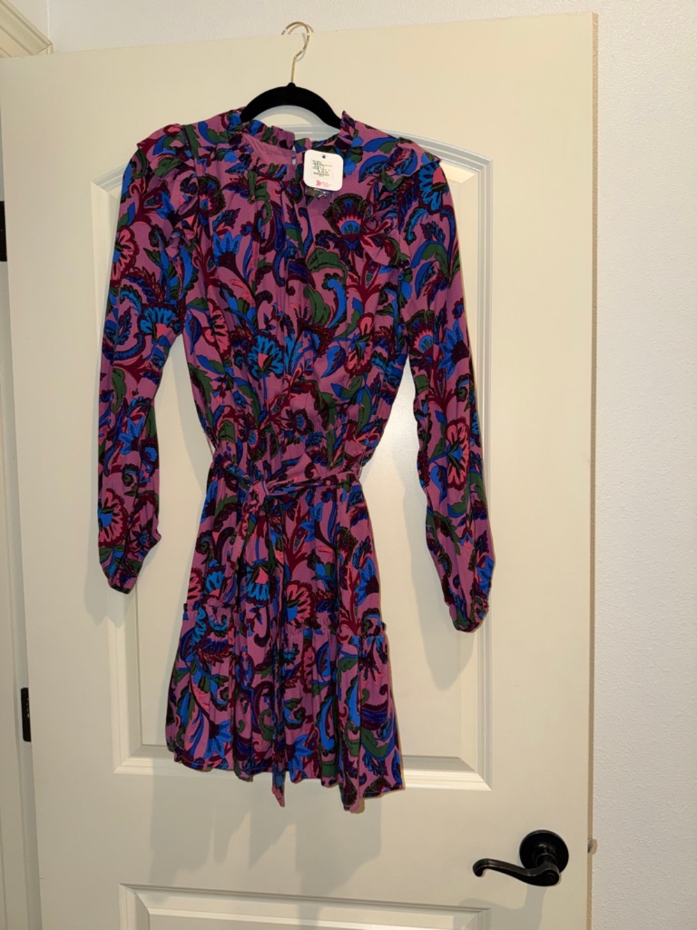 Sugarlips Purple Floral Long Sleeve Mini Dress with Blue & Green Accents